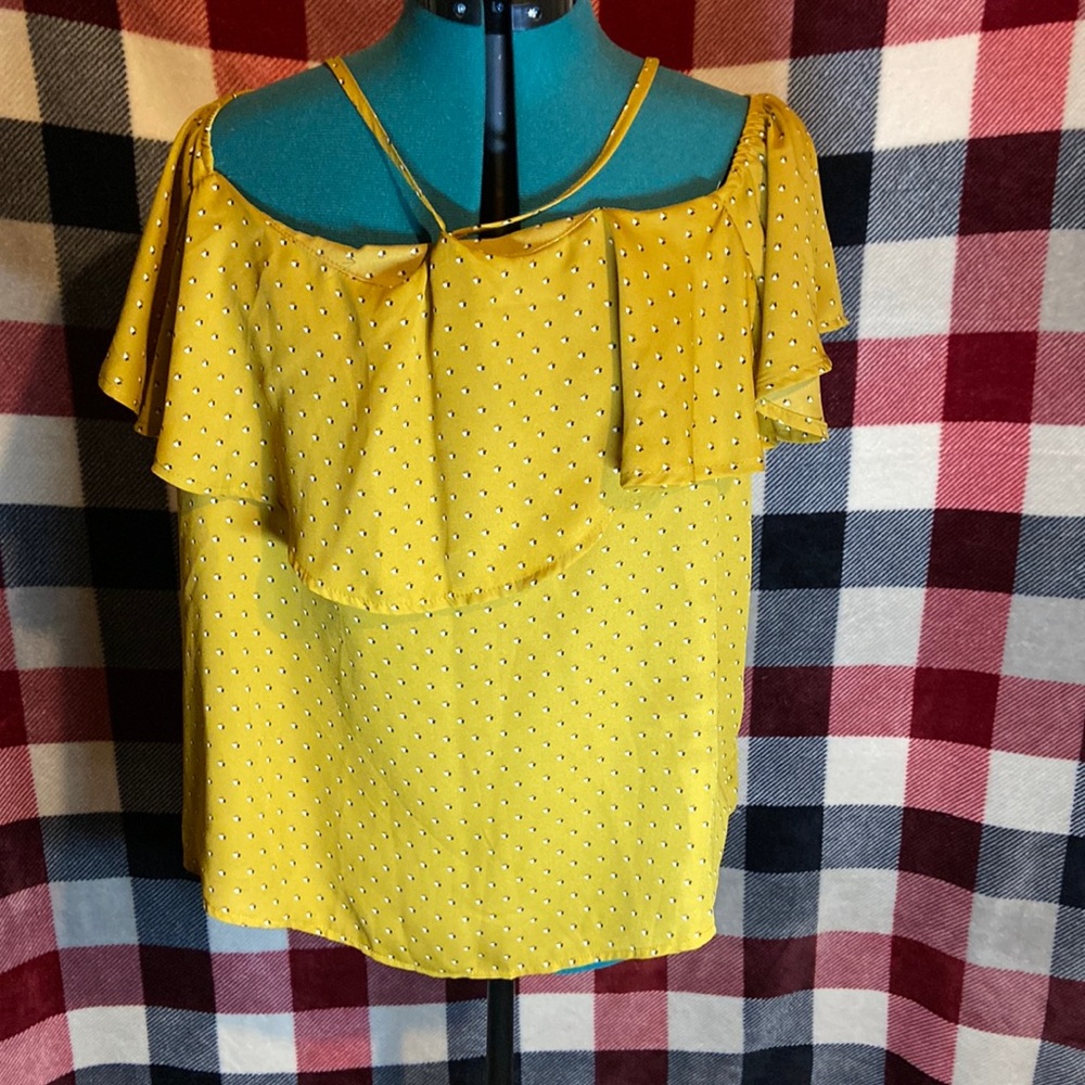 yellow off the shoulder shirt